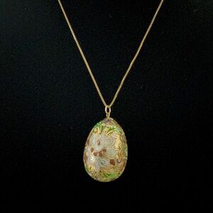 Italian 30" Sterling Silver Box Chain with Cloisonné Egg Pendant – Gold Vermeil